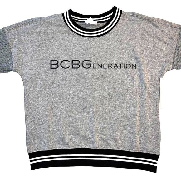 BCBGeneration Womens Sweatshirt Mesh Sleeve Athletic Pullover Retro Gray Small - Picture 3 of 11